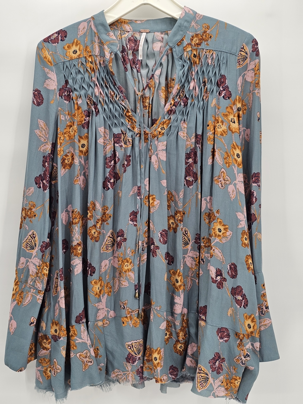 Free People Blue LS Shirt Oversized (Fits Xs/s/m)